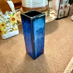 vintage blue Japanese minimalist studio pottery vase~1970s~farmhouse~boho~Asian